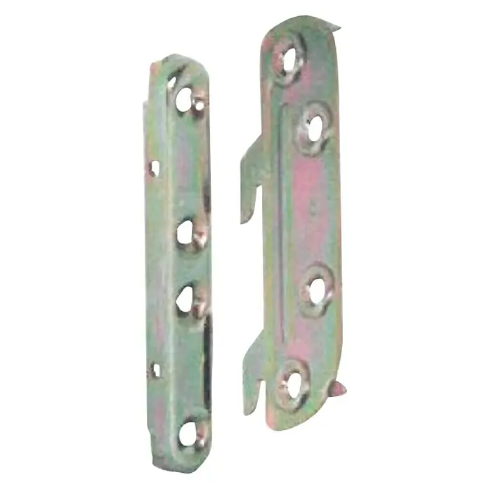 Suki Juego de elementos de unión - 140 mm - Dos soportes metálicos para cama con orificios para tornillos, el soporte derecho tiene ganchos de montaje.