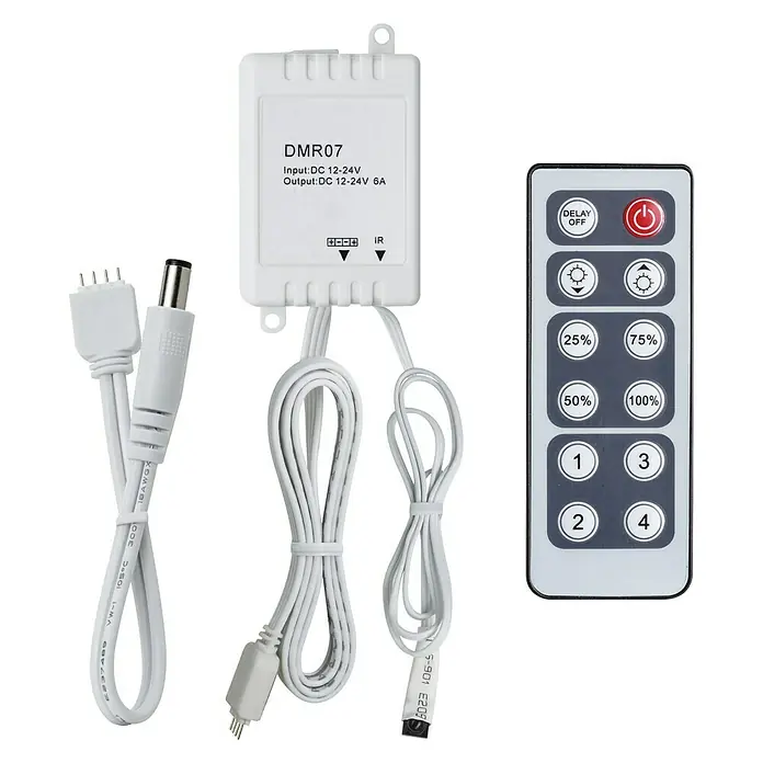 Paulmann Controlador de intensidad y conmutación YourLED - Plástico, Blanco - La imagen muestra un controlador de tira de luz LED con un mando a distancia, lo que permite un fácil ajuste de la iluminación.