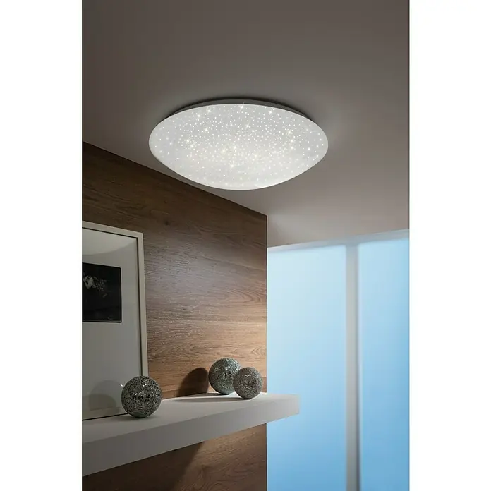 Just Light Plafón LED Skyler - 8 W, Blanco, Blanco cálido, Diámetro: 250 mm - Una lámpara de techo moderna con un patrón de estrellas crea un ambiente agradable en la habitación. Es un verdadero reclamo.