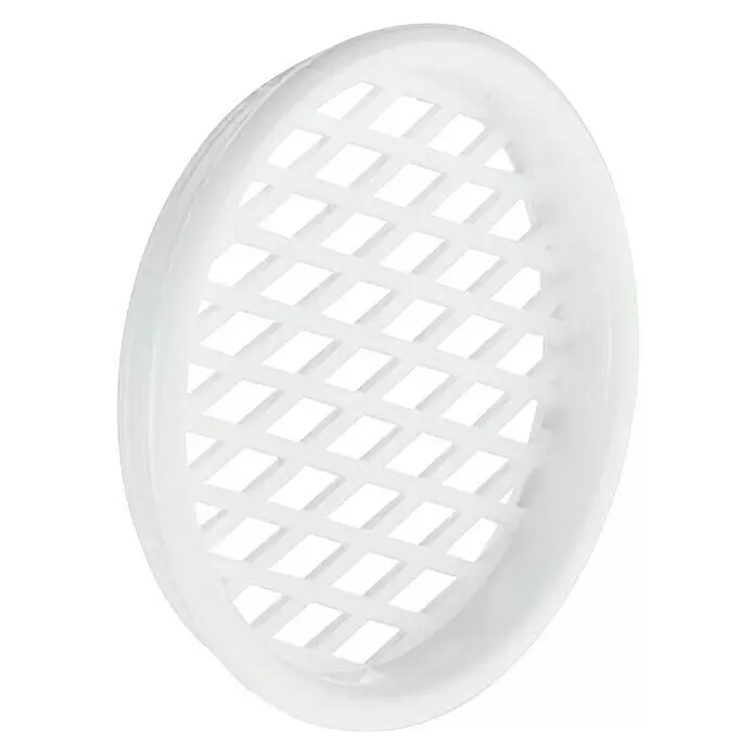 Stabilit Reja de ventilación - Diámetro exterior: 55 mm, Plástico, Blanco - Rejilla de ventilación redonda blanca de plástico con patrón de rombos.