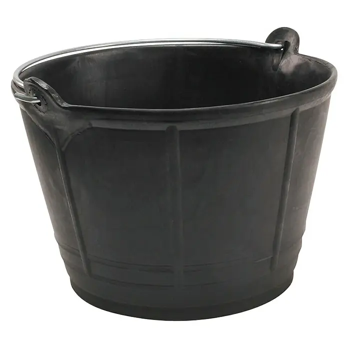 Cubo de obra Italiano con asa - Capacidad volumétrica: 10 l - Cubo de goma negro con asa metálica. Ideal para construcción, jardinería y limpieza, robusto y duradero.
