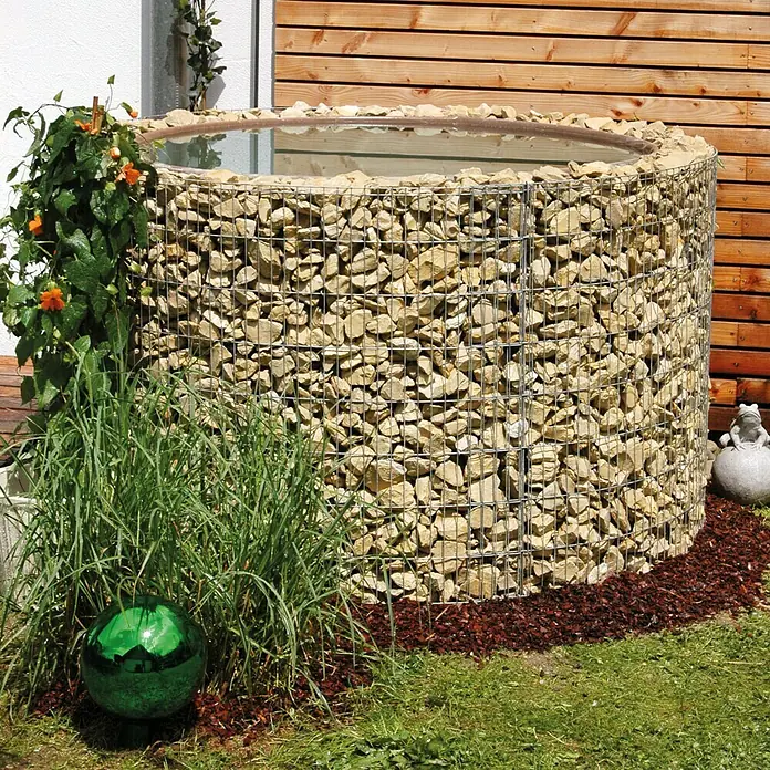 Bellissa Gabionen-Hochteich - Wasserfass Bausatz - Stahl, Fassungsvermögen Wasser: 750 l - Attraktiver runder Gartenteich aus Steinen im Drahtkäfig, ein dekoratives Element für jeden Garten.