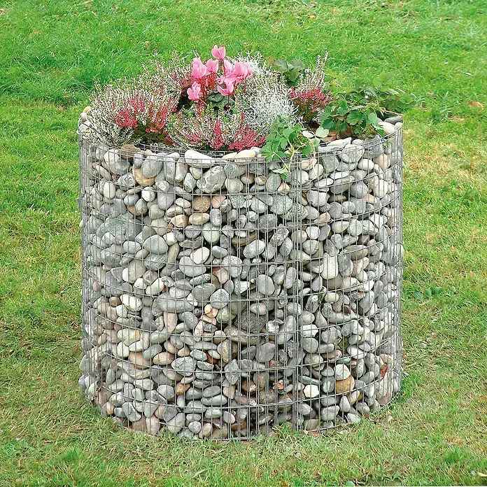 Bellissa Hochbeet - 72 x 80 cm, Metall - Gabionen-Pflanzgefäß mit Steinen und blühenden Pflanzen, ein attraktives Element für jeden Garten.