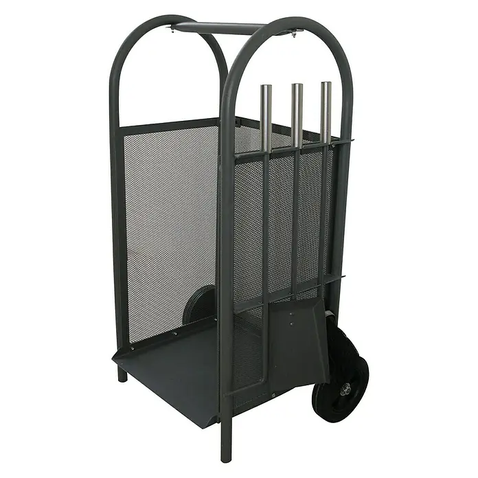 Lienbacher Carro para leña - 30 x 35 x 81 cm, Negro - Este leñero con juego de herramientas es ideal para guardar troncos y viene con útiles herramientas para atender el fuego.