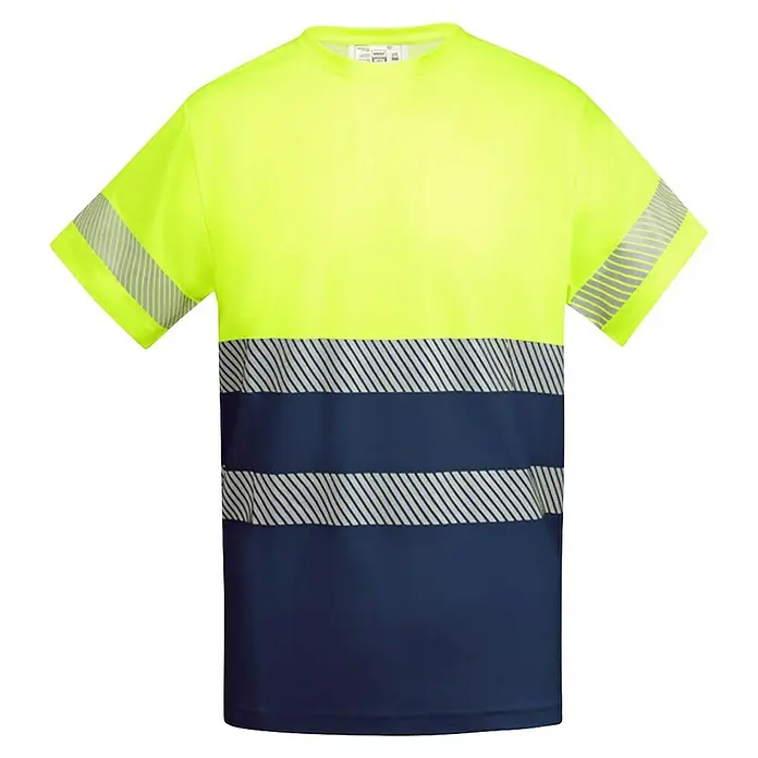 Camiseta alta visibilidad Tauri - XXXL, Amarillo/Azul - Camiseta de seguridad amarilla y azul de alta visibilidad con bandas reflectantes.