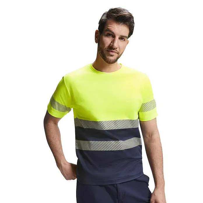 Camiseta alta visibilidad Tauri - XXXL, Amarillo/Azul - Camiseta amarilla neón con rayas reflectantes. Ropa de seguridad ideal para una mejor visibilidad en el trabajo y en el tiempo libre.