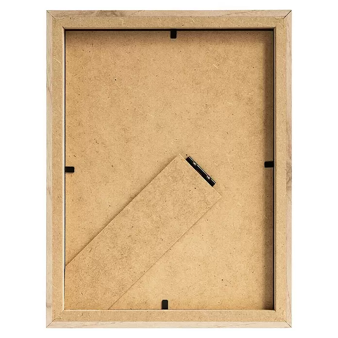 Accent Holzrahmen Wood - 15 x 20 cm, Nussbaum - Rückseite eines hellbraunen Holzbilderrahmen mit Klammern und Aufsteller.