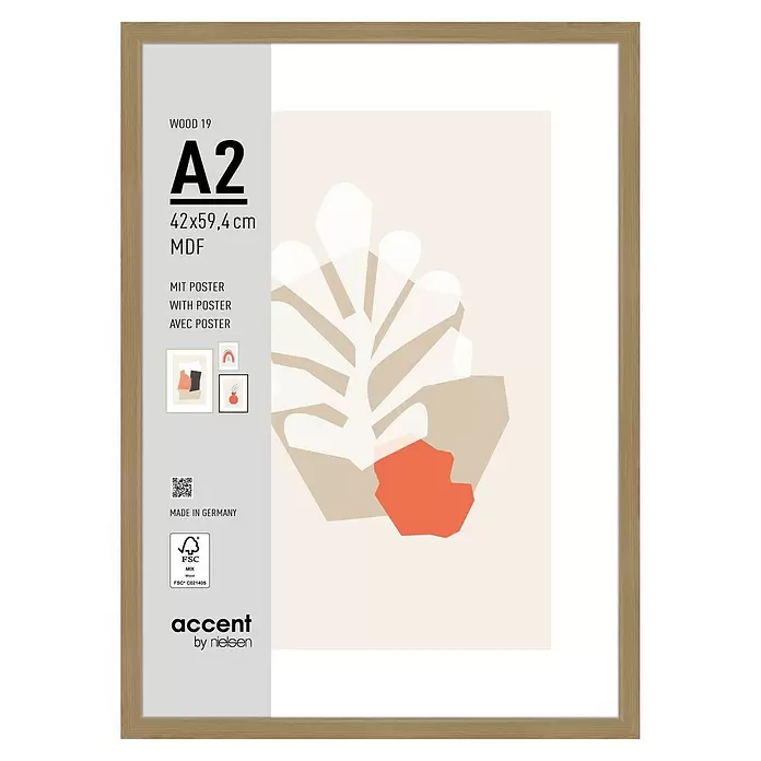 Accent Holzrahmen Wood - DIN A2/42 x 59,4 cm, Eiche - A2 Holzrahmen (42x59,4 cm) aus MDF mit abstraktem Poster. Naturholz-Optik, FSC-zertifiziert.