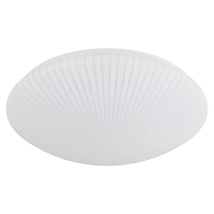 Tween Light LED-Deckenleuchte rund Manarola - 24 W, Ø x H: 35 x 10 cm, Weiß, Lichtfarbe: Warmweiß - Aufnahme einer modernen, weißen Deckenleuchte mit einem eleganten, gerippten Design auf schwarzem Hintergrund, ideal für stilvolle Innenräume.