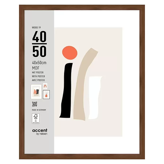 Accent Holzrahmen Wood - 40 x 50 cm, Nussbaum - Brauner Holzbilderrahmen, 40x50cm, mit Poster. Hergestellt in Deutschland.