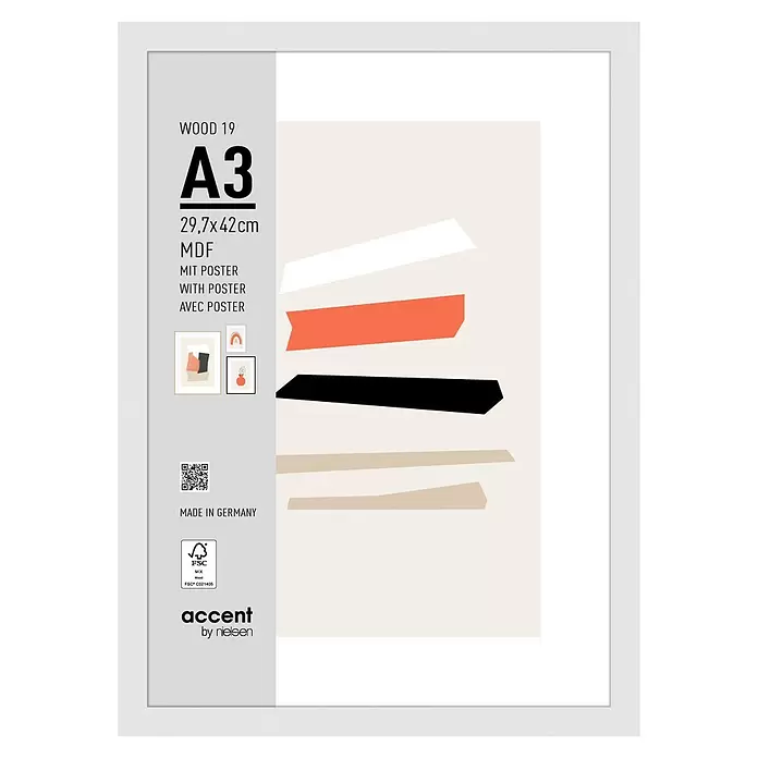Accent Holzrahmen Wood - DIN A3/29,7 x 42 cm, Weiß - Weißer A3 (29,7x42cm) Holzrahmen mit Poster. Accent by nielsen, FSC-zertifiziert.