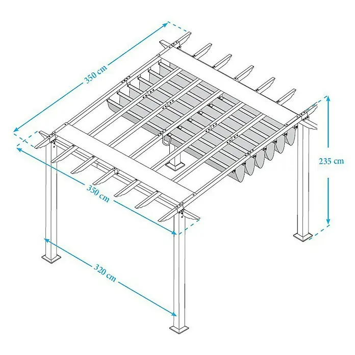 Paragon Outdoor Raffpavillon Florida - B x T: 350 x 350 cm, Farbe Dach: Braun, Farbe Gestell: Braun - Produktabbildung eines Pavillons mit Maßen von 350 x 350 cm oben und 320 cm unten, die Höhe beträgt 235 cm.