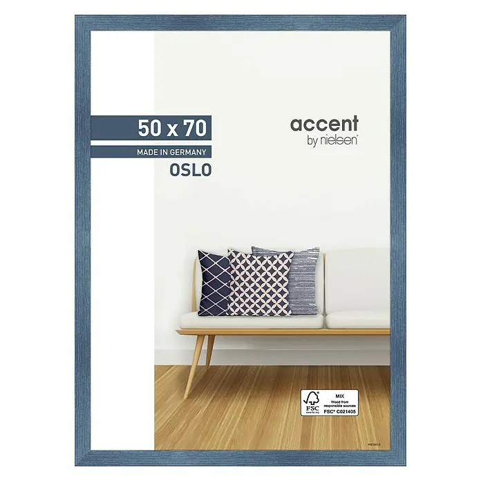 Accent Holzrahmen Oslo - 50 x 70 cm, Blau - Das blaue Nielsen Accent Oslo Wechselrahmen 50 x 70 cm, gefertigt in Deutschland, mit dem FSC-Mix-Zertifikat für verantwortungsvolle Waldwirtschaft.