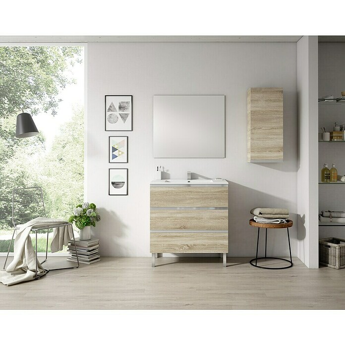 Mueble de lavabo Andrea (L x An x Al: 45 x 80 x 69 cm, Roble, Mate)