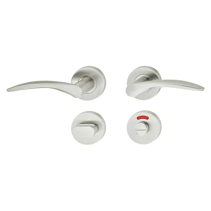 Startec WC-Drückergarnitur LDH 2169 - Schlitzkopf/Olive, Edelstahl - Türbeschläge-Set mit Hebelgriffen und Drehknauf für Badezimmer oder Toiletten, mit roter Anzeige für Besetzt.