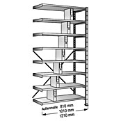 Scholz Aktenregal Anbauelement (Länge: 810 mm, Breite: 300 mm, Höhe: 2.640 mm, Traglast: 100 kg/Boden, Anzahl Böden: 8 Stk.)