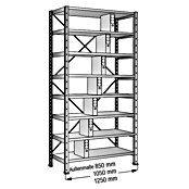 Scholz Aktenregal Grundelement (Länge: 1.250 mm, Breite: 300 mm, Höhe: 2.640 mm, Traglast: 60 kg/Boden, Anzahl Böden: 8 Stk.)