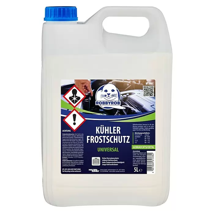 Robbyrob Kühlerfrostschutz - 5 l - Weißer Plastikkanister mit blauem Deckel, Robbyrob Kühler Frostschutz Universal.