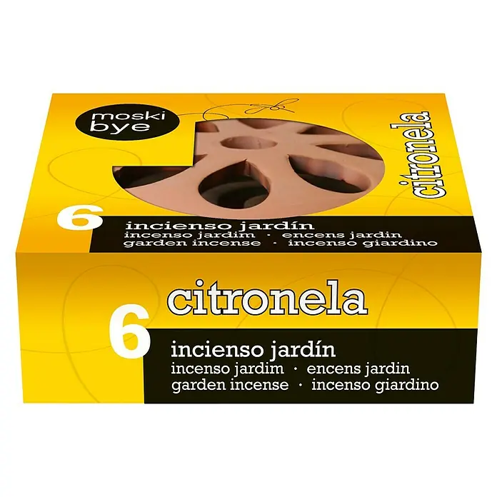 Flower Varita de incienso - 6 ud. - Caja de 6 espirales de incienso de jardín Moski Bye Citronela, ideales para ahuyentar a los mosquitos y crear un ambiente agradable.