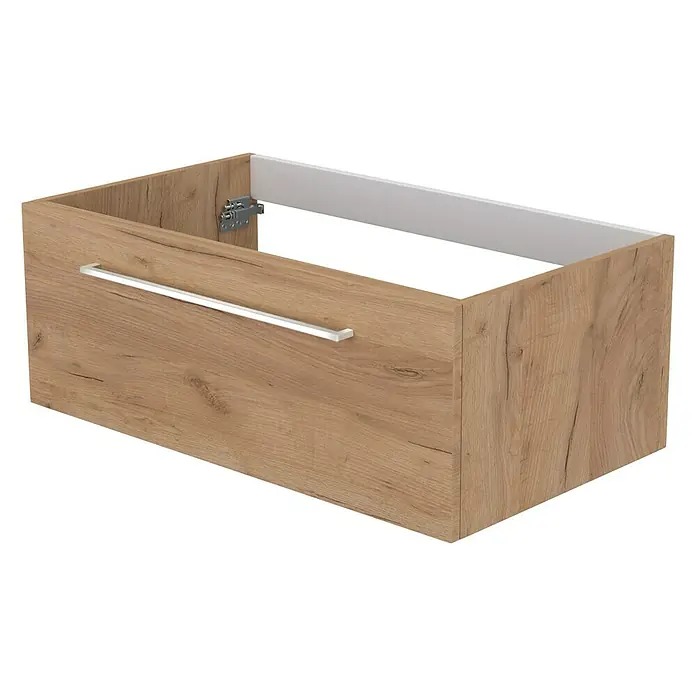 Camargue Espacio Waschtischunterschrank - 80 x 46 x 30 cm, Doce - Abgebildeter Waschbeckenunterschrank mit Holzstruktur und einem eleganten, horizontalen Griff für stilvolle Badezimmer.