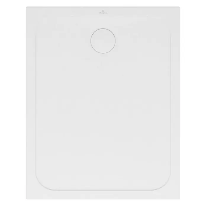 Villeroy & Boch Duschwanne Lifetime Plus - L x B: 100 x 80 cm, Keramik, Weiß - Abbildung einer weißen Duschwanne mit rundem Abfluss in der Mitte, ideal für moderne Badezimmer.