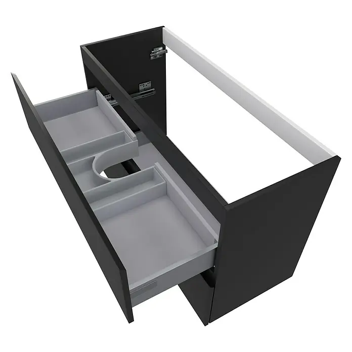 Camargue Espacio Waschtischunterschrank - 100 x 40 x 60 cm, 2 Schubkästen, Gama anthrazit matt - Schwarzer Badezimmerschrank mit ausziehbaren Schubladen zur Aufbewahrung von Badutensilien und zur optimalen Nutzung des Platzes im Badezimmer.