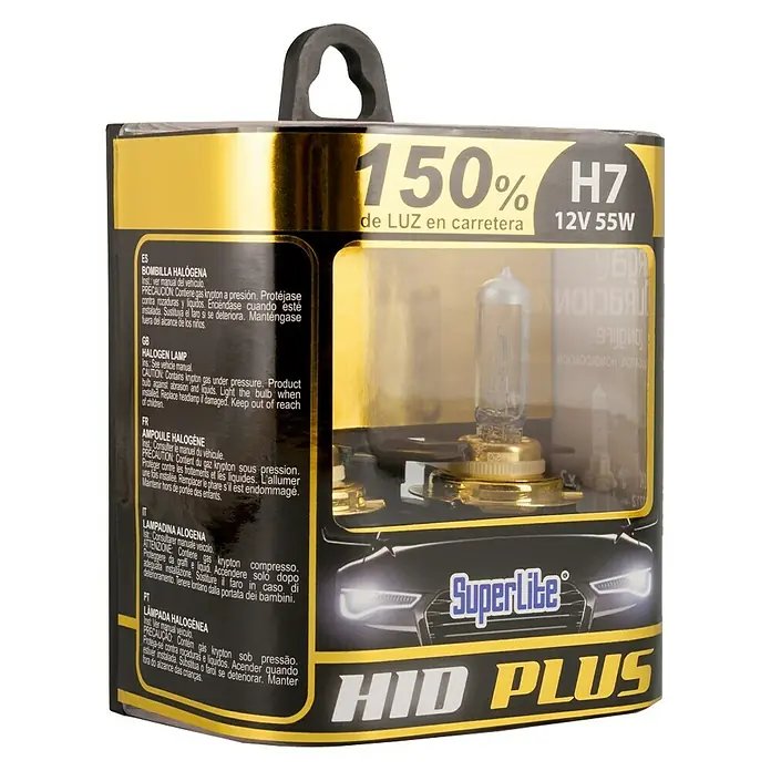 Bombilla para faro delantero BOM12712 - 12 V, 2 ud. - Imagen de una bombilla halógena SuperLite HID PLUS H7 12V 55W, diseñada para una iluminación vial más brillante.