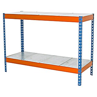 Simonrack Ecoforte Estantería para cargas pesadas Metal (Al x An x Pr: 90 x 150 x 45 cm, Número de baldas: 2 ud., Azul/Naranja)