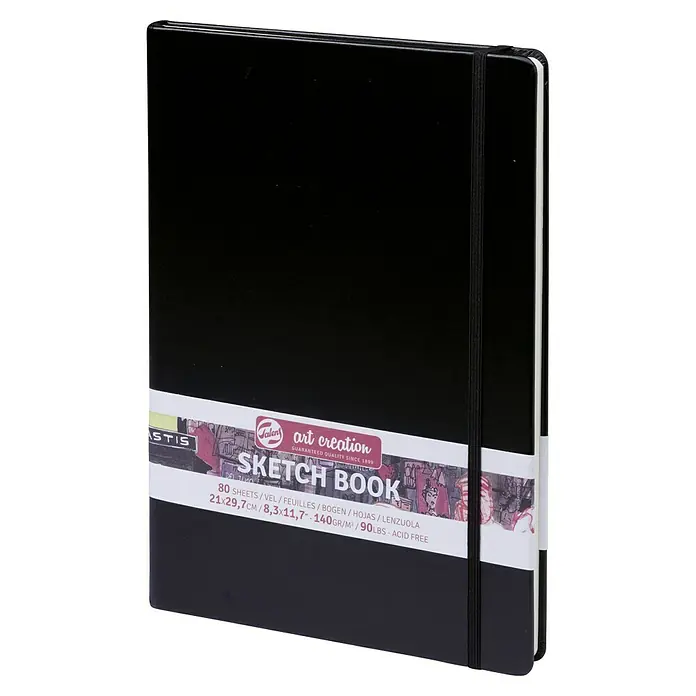Talens Art Creation Bloc para esbozos Sketch book - 29,7 x 21 cm, 140 g/m² - Cuaderno de bocetos negro Art Creation con cierre elástico y 80 hojas de papel sin ácido.