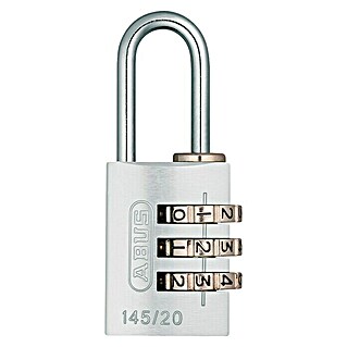 Abus Candado con combinación 145/20 (An x L: 22,5 x 82,5 mm, Aluminio, Número de dígitos en combinación: 3 ud., Plateado)