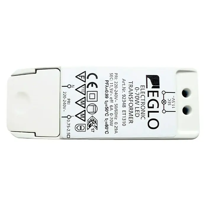 Eglo LED-Trafo - 0 W - 70 W, 230 V, Weiß, Dimmbar - EGLO 0-70W LED-Transformator, ein elektronisches Bauteil für LED-Beleuchtung mit 220-240V Eingangsspannung und 11,5V Ausgangsspannung.