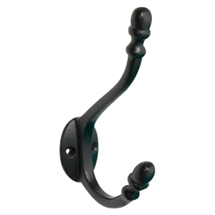 Nesu Gancho para colgar 980 - Número de ganchos: 2 ud., L x An x Al: 13,8 x 3,2 x 8,2 cm - Perchero de pared de metal negro con dos ganchos y elementos decorativos para un almacenamiento elegante de chaquetas y accesorios.