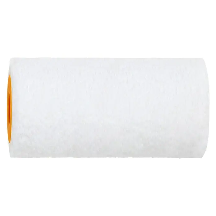 Recambio de rodillos Magic - Anchura cilindro: 5 cm, Altura del pelo: 5 mm - Primer plano de un rodillo de pintura con cubierta blanca y núcleo naranja sobre un fondo negro.