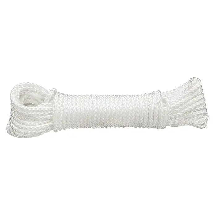 Cuerda de poliamida DY2702868 - 4 mm x 20 m, Plástico, Blanco, Carga soportada: 2 kg - Una cuerda blanca enrollada, ideal para diversas aplicaciones y uso general.