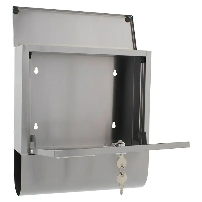 Rottner Wandbriefkasten Costa - L x B x H: 305 x 335 x 100 mm, Edelstahl, Edelstahl, Zeitungsfach - Offener, abschließbarer Edelstahlbriefkasten zur sicheren Postaufbewahrung. Ideal für den Außenbereich, robust und wetterfest.
