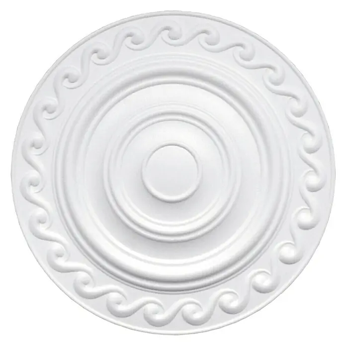 Rosette Sarah - Durchmesser: 37 cm, Polystyrol, Modern, Weiß - Weiße Deckenrosette mit kreisförmigem Muster und dekorativen Verzierungen für eine stilvolle Raumgestaltung.