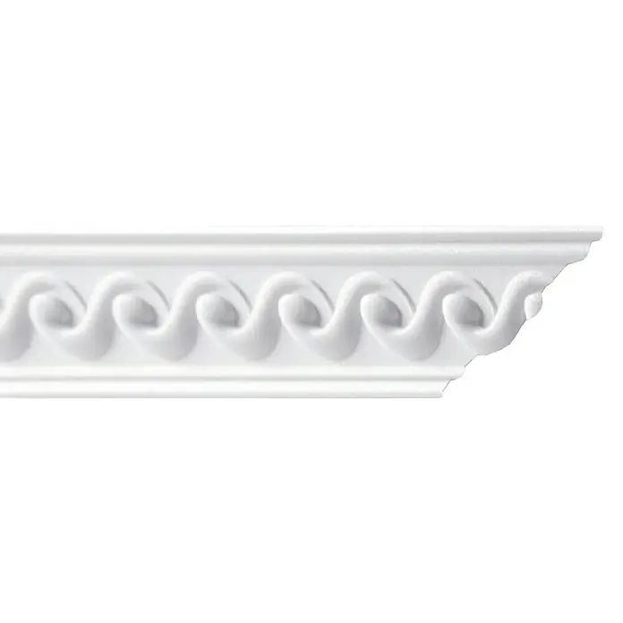 Zierprofil Prestige Ines - 200 x 5 x 5 cm, Expandiertes Polystyrol (EPS) - Dekoratives weißes Zierelement mit gewelltem Design, ideal für die elegante Gestaltung von Innenräumen und Möbeln.