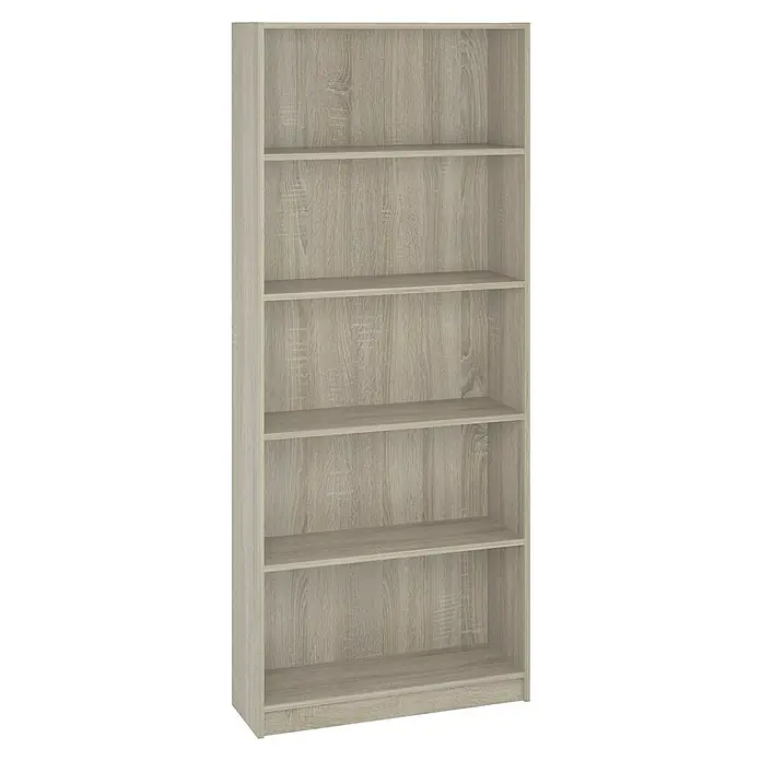 Meka Block Estantería de madera K-9450 - Al x An x Pr: 180 x 75 x 25 cm, Número de baldas: 5 ud., Atornillado, Roble - Una sencilla estantería marrón claro con cinco estantes ofrece un amplio espacio de almacenamiento para libros y objetos decorativos. Ideal para salones, oficinas o dormitorios.