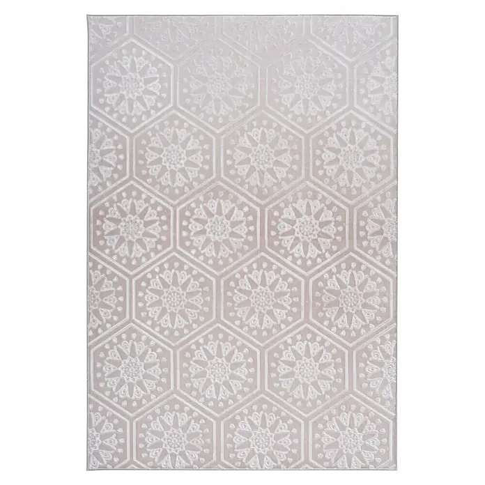 Kayoom Kurzflorteppich Monroe II - Rosa, 230 x 160 cm, 100 % Polyester - Elegante, durchscheinende Prägeplatte mit einem stilvollen, floralen Hexagonmuster für kreative Bastelprojekte und individuelle Designs.