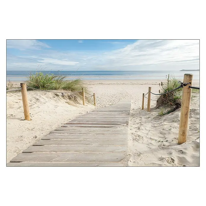 ProArt Holzbild - Sea, B x H: 115 x 75 cm - Holzsteg am Strand mit Blick auf das Meer und den blauen Himmel. Die Holzstruktur lädt zum Verweilen ein.