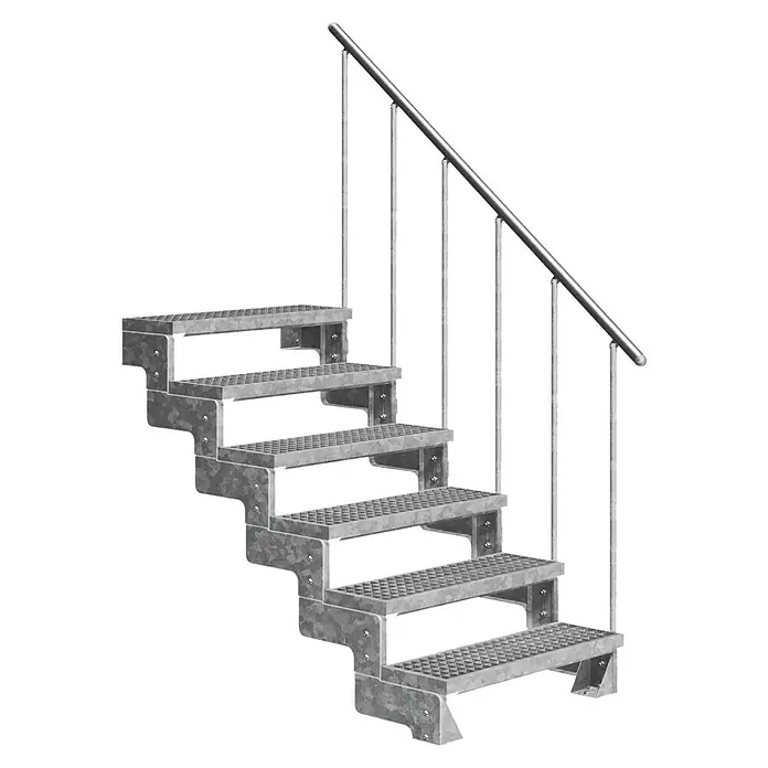 Dolle Außentreppe Gardentop - Gitterroststufen, Feuerverzinkte Geländerstäbe, Breite: 80 cm, Anzahl Stufen: 6 Stk., Geschosshöhe: 108 cm - 132 cm - Stabile Außentreppe aus Metall mit Handlauf, ideal für den Garten oder industrielle Anwendungen. Robuste Konstruktion und sicherer Aufstieg.