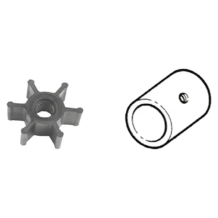 CEF Impeller 500123 X - Ø x L: 50,8 x 22,1 mm, Wellendurchmesser: 12,66 mm - Abgebildet sind eine Wasserpumpen-Laufrad und eine Buchse, essenzielle Komponenten für die Kühlung von Bootsmotoren.