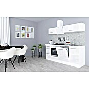 Respekta Premium Composición de cocina (Ancho: 220 cm, Con dispositivos eléctricos, Blanco de alto brillo)