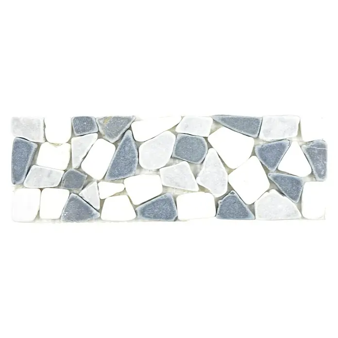 Fliesenbordüre Ciot BO CIOT GW19 - 30 x 10 cm, Mix Schwarz/Grau/Weiß, Matt - Mosaikfliese aus Naturstein, bestehend aus weißen und grauen Steinen. Ideal für die Wandgestaltung im Innenbereich.