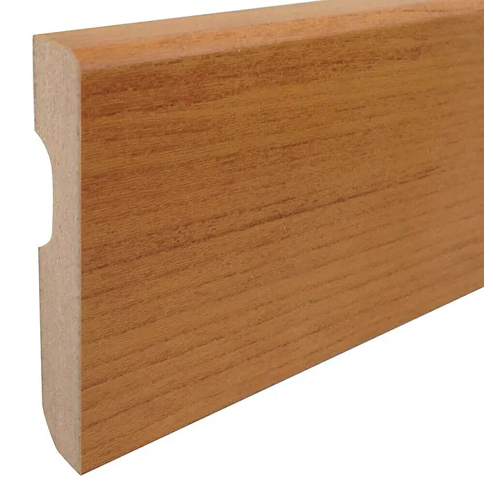 Rufete Rodapié de melamina - 224 cm x 14 mm x 80 mm, MDF, Cerezo - Moldura de madera con borde redondeado y ranura, ideal para acabados de pared y ocultación de cables.
