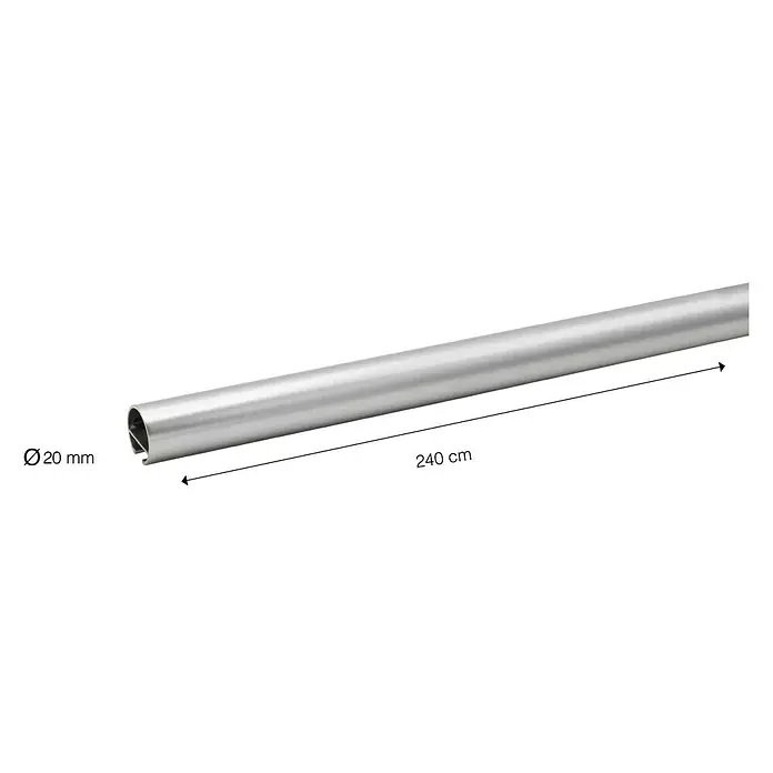 Expo Ambiente Halbprofil - Edelstahloptik, Anzahl Läufe: 1 Stk., Länge: 240 cm - Abbildung einer 240 cm langen, silberfarbenen Kleiderstange mit einem Durchmesser von 20 mm.