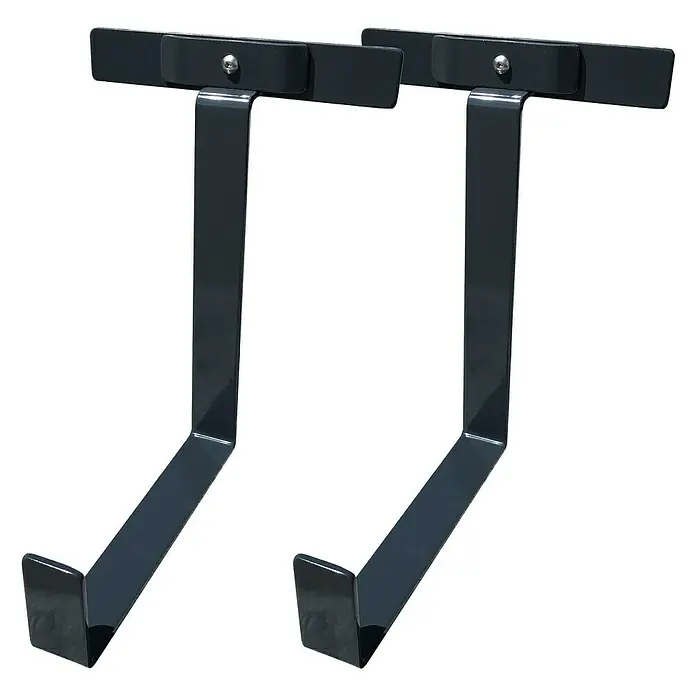 WMT Eindrehhalterung für Blumenkästen - 18 x 17 x 24 cm, Anthrazit - Zwei graue Gymnastikreifen-Halterungen vor einem schwarzen Hintergrund. Ideal zur Aufbewahrung von Reifen im Fitnessstudio oder zu Hause.