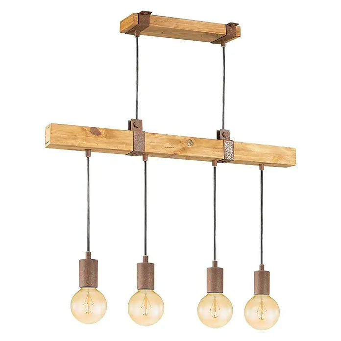 Home Sweet Home Pendelleuchte Denton - Höhe: 70 cm - Pendelleuchte mit Holzbalken und vier Edison-Glühbirnen, rustikal und modern zugleich. Ideal für Esszimmer oder Wohnbereich.