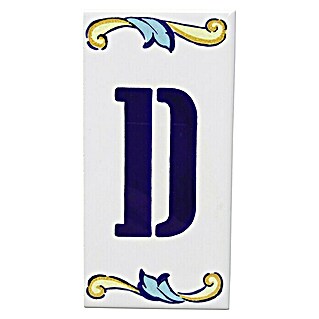 Azulejo de gres Letra D (7,5 x 15 cm, Blanco/Azul/Amarillo, Brillante)