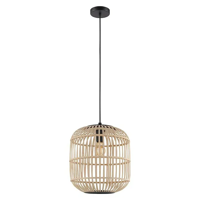 Eglo Bordesley Lámpara colgante redonda - Ø x Al: 350 mm x 110 cm - Elegante lámpara colgante con una pantalla de madera clara que crea un ambiente cálido y acogedor.